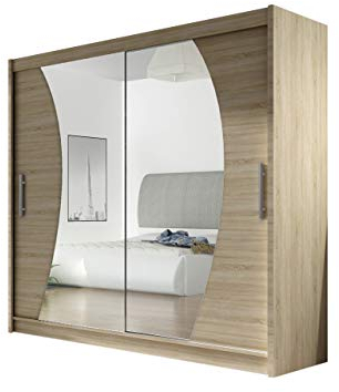 Mirjan24 Kleiderschrank mit Spiegel London IX, Schwebetürenschrank, Schiebetürenschrank, Modernes Schlafzimmerschrank 180x215x58cm, Garderobe, Schlafzimmer (Sonoma)