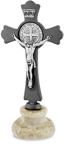 Venerare Katholisches St. Benedikt Kreuz, Wanddekoration, Schreibtisch, Nachttisch, Gebetsplatz, Silber, Gold, Carbon, Marmor (simuliert), 10,2 cm hoch, Erstkommunion, Konfirmation, Geschenk