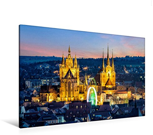 Premium Textil-Leinwand 120 x 80 cm Quer-Format Erfurt. Dom St. Marien und Serveri-Kirche | Wandbild, HD-Bild auf Keilrahmen, Fertigbild auf hochwertigem Vlies, Leinwanddruck von Thomas Seethaler
