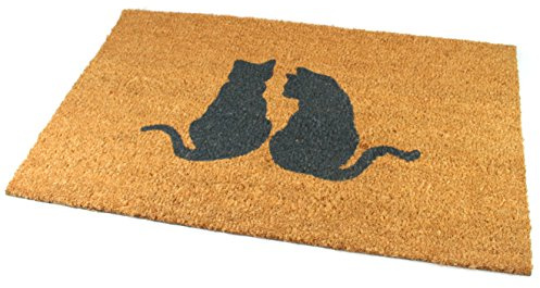 Black Ginger Large, Thick, Decorative, Patterned Coir Door Mats with Nature Designs (Pair of Cats)