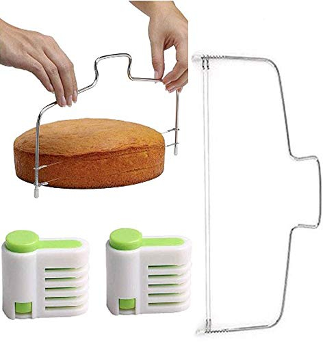 Hofumix Cake Cutter Slicer Leveler Cake Layer Cutter Adjustable Baking Kits 2-Wire Layer DIY Cake Knives Fixator Tools Bread Slice Cut Guide Stratification Auxiliary Kitchen Accessoires 3 Pack