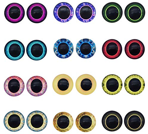 Julie Wang 30 Paare 12mm Eule Vogel Vogel Glasaugen Realistische Paar für Kunstpuppen Skulpturen Requisiten Masken Fursuits Schmuckherstellung Präparatoren Flatback