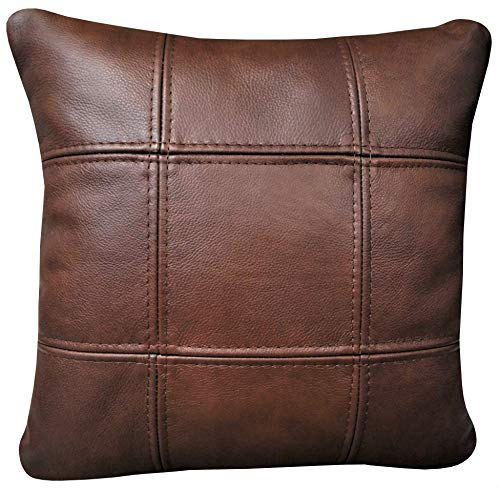 Quattro Meble Braunes Echtleder Granada Cognac Kissen Sofa Stuhl Sessel Dekokissen Zierkissen Echtleder Rückenkissen Rindsleder Echt Leder Modell 18EL (50 x 50 cm)