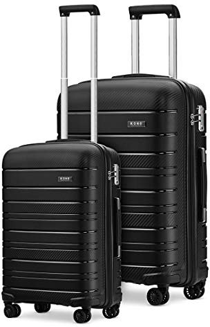 KONO Luggage Sets Gepäcksets Koffer Trolleys Set 2 Teilig Kofferset Polypropylen Hartschalenkoffer Reisekoffer mit 4 Rollen und TSA Schloss, Kofferset-XL-M (Schwarz)