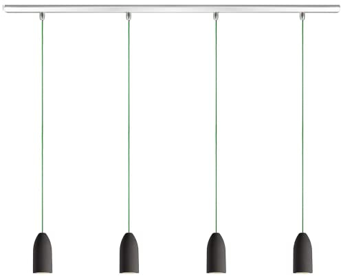 Buchenbusch urban design Beton Deckenlampe 4 flammig dark edition, Lampe modern mit Textilkabel Grün, Pendellampe Esstisch