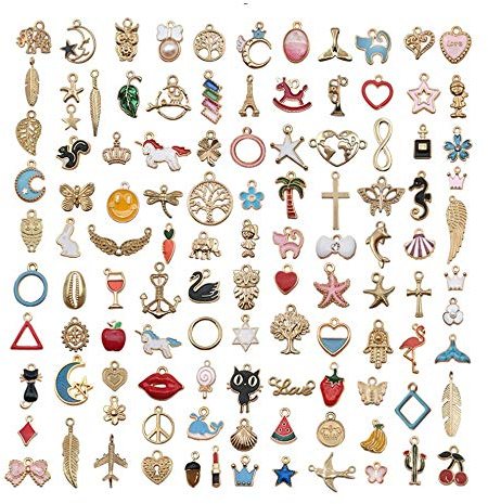 110 Stücke Verschiedene Emaille Charm Anhänger, Legierung kleiner Anhänger, Ohrringe Armband Halskette Schlüsselring Anhänger, Tier Stern Frucht Mond Anhänger für Schmuck DIY Schmuckherstellung