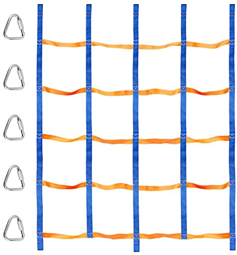 Climbing Net for Kids Outdoor, Portable Ninja Cargo Net Rope Ladder Monkey Bars for Ninja Slackline, Jungle Gyms, Swing Set, Ninja Warrior Style Obstacle Courses for Outdoor Treehouse