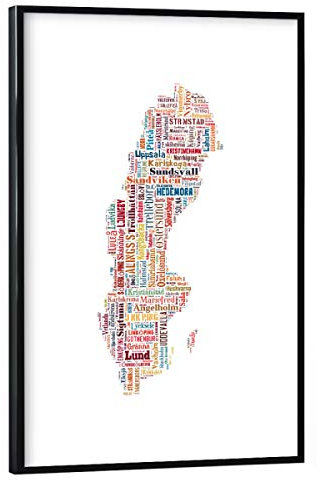 artboxONE Poster mit schwarzem Rahmen 75x50 cm Typografie Sweden Map Black - Bild Karte Schweden Europe