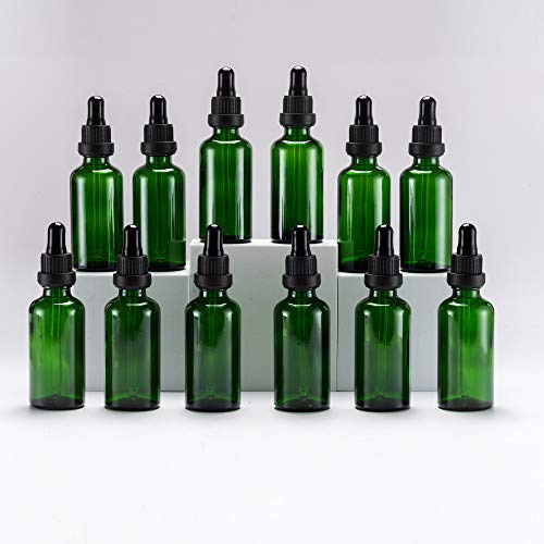 YIZHAO Pipettenflasche 50ml Grün, Apothekerflasche mit Pipette Glas, für Ätherisches Öl, Aromatherapie, Massage, Düfte, Labor, Kosmetik, Reisen – 12 Pcs