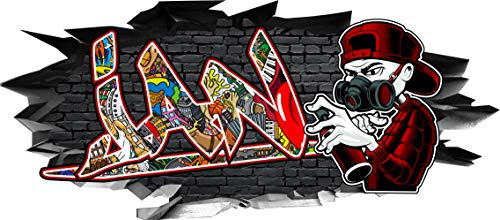 BLACK LABEL GRAFX® Wandtattoo Name Jan Aufkleber Graffiti Sprayer Wandbild Sticker selbstklebend Mauerloch 3D Effekt verschiedene Größen Deko Wohnung Kinderzimmer (130 x 57 cm)