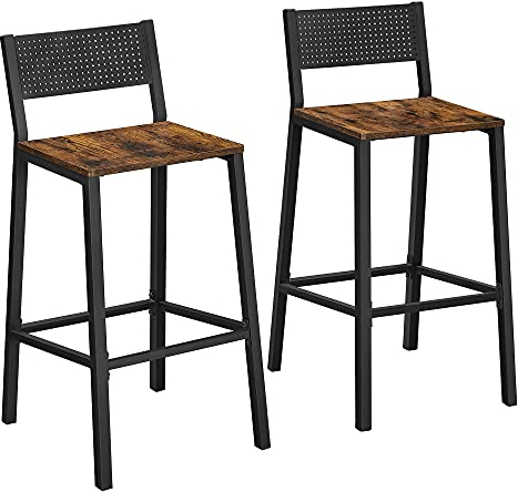 VASAGLE Taburete de Bar, Juego de 2, Taburetes Altos de Cocina, para Cocina, Comedor, Oficina, Estilo Industrial, Marrón Rústico y Negro LBC070B01