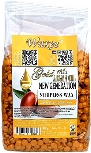 Cera a pellicola dura senza strisce, brasiliana, staccabile, flessibile, 500 g, oro (con olio di argan)