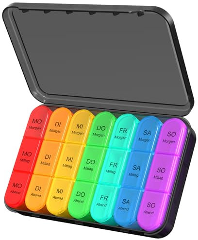 Daviky Pill Organiser 7 Day, Weekly Pill Box 3 Times a Day, Tablet Organiser Easy to Open, Daily Medication Organizer with 21 Copartments to Hold Plenty of Vitamins, Supplements & Medicine