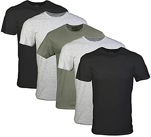 Gildan Men's Crew T-Shirts Underwear, Black/Sport Grey/Military Green (5-Pack), Large (Pack of 5)