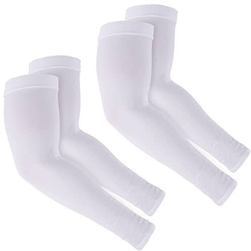 Ruiuzioong Manchettes de Bras Manchon Bras Anti-UV Protection UPF 50+ Manche de Bras Respirante Manchettes pour Hommes Femmes pour Cyclisme Refroidissement Chevauchée Sport (2 Paires Blanc)