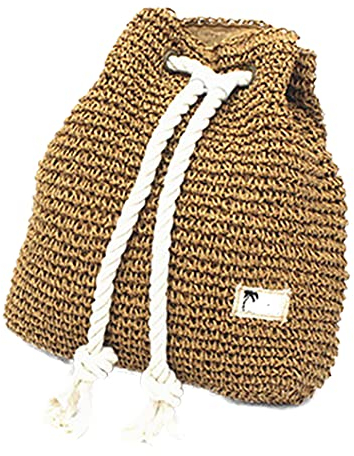 QZJXG98 Mochila tejida de paja para mujer, ecológica, para viajes, playa, bolsa de hombro tejida, Khaki, 30 x 10 x 36cm