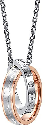 JewelryWe Damen Halskette Herzschlag Ringe: Edelstahl Herzschlag EKG Zirkonia Ring Anhänger Kette mit Eternal Love Gravur Geschenk für Frauen Silber Rosegold