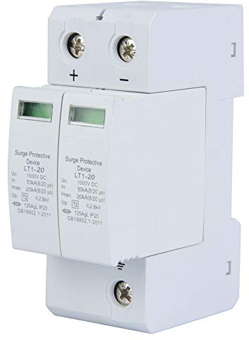Protector Solar fotovoltaico de CC, Protecciones Fotovoltaica Sobretensiones DC Solar Sobretensiones Fotovoltaica LT1-20 2P 1000VDC 20KA Montaje en Carril DIN de 35 mm(2P20KA)