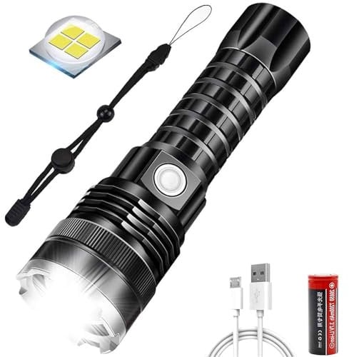 BESTSUN Torcia LED XHP70, Torcia portatile ricaricabile super luminosa da 12000 lumen Lampada torcia impermeabile zoomabile 5 modalità Torcia per campeggio Escursionismo Pesca Caccia