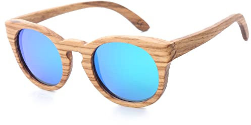 Mini Tree Sonnenbrille Holz Herren Polarisiert Verspiegelt Handgefertigte Cat.3 Floating Retro Rund Sun Brille für Damen UV400 Schutz (Holzrahmen Grüne Linse)