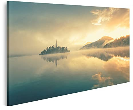 islandburner Bild auf Leinwand Dramatischer Sonnenaufgang Lake Bled Slowenien Bilder Wandbilder Poster