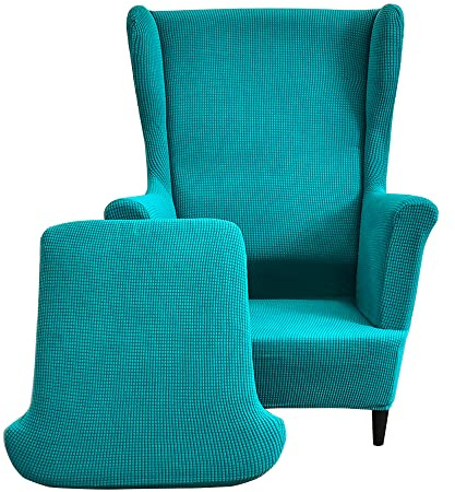 CHNSHOME Sesselhusse Ohrensessel 2 Stück Elastisch Sessel Überzug Bezug Sesselbezug für einen Ohrensessel Cyan
