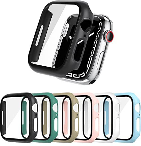 DULIPING 6-Pack Screen Protector for Apple Watch Series 9/8/7 45mm, Hard PC Case with Tempered Glass All-Around Protective Cover Compatible with iWatch Series 9/8/7 45mm Accessories