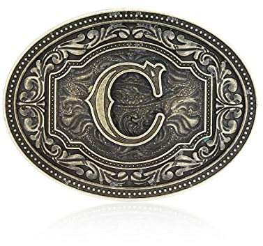 Btilasif Western Gürtelschnalle Initiale Buchstaben ABCDEFG bis Z -Cowboy Rodeo Große Gürtelschnalle für Männer Frauen, C, Large