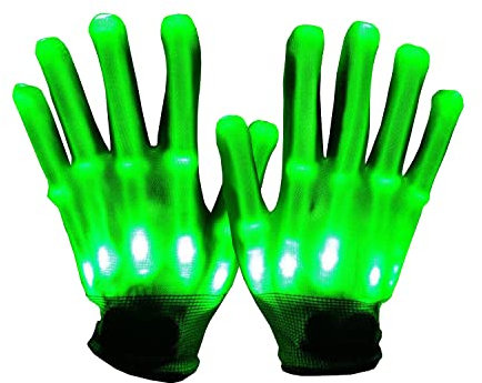 BININBOX LED Handschuh Skeleton Leuchtende Handschuhe Erwachsene Kinder Halloween Weihnachten Geburtstags Party feier verkleiden sich Ornamente (Grün, Kinder M)
