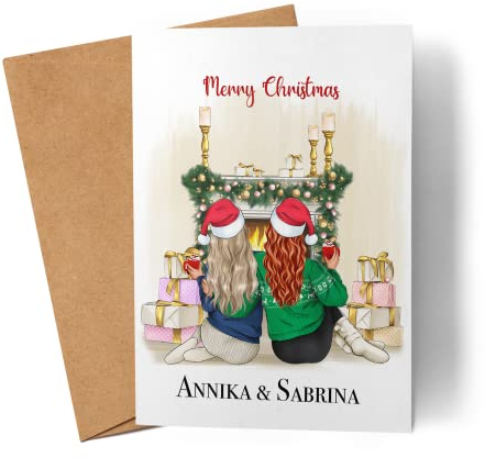 Kiddle-Design Weihnachtskarte Freundinnen Frohe Weihnachten Karte Personalisiert Grußkarte Faltkarte Beste Freundin Geschenkkarte als Weihnachtsgrüße Gutschein