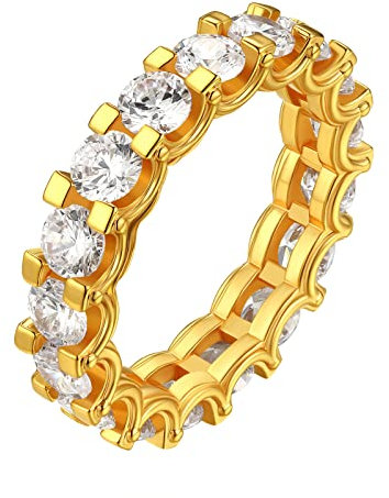 FindChic Ring Damen Gold Cubic Zirkonia Ring ais Kupfer Solitärring Diamant Ehering mit Stein Ewigkeitsringe Geschenk für Herren 5mm breit 59