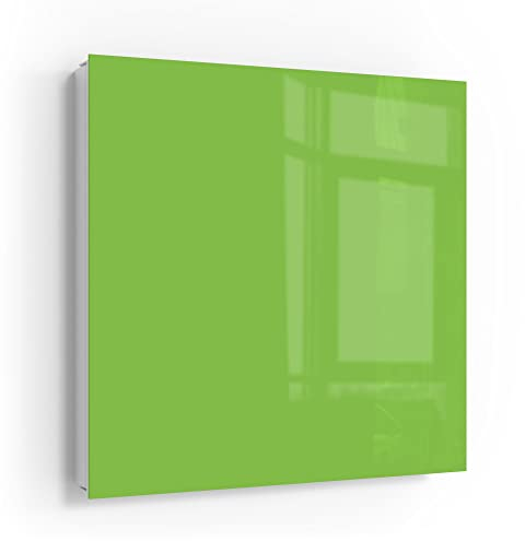 DEQORI Schlüsselkasten weiß | 30x30 cm | Unifarben - Hellgrün | Glas & Metall Schlüssel-Box | Schlüsselschrank mit 50 Haken + 2 Magnete | Moderne Design Box magnetisch & beschreibbar