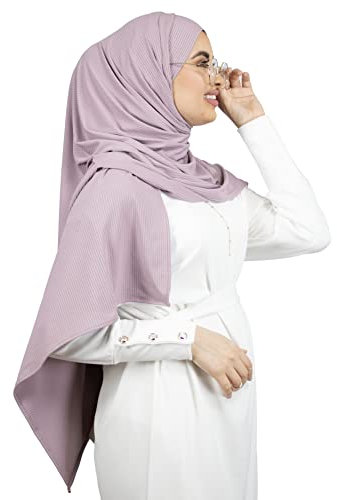 Hijab zum Binden mit Brillen-/Kopfhörer-Öffnungen, Jersey, gerippt, muslimische Frauen, HE510, blasslila, One size