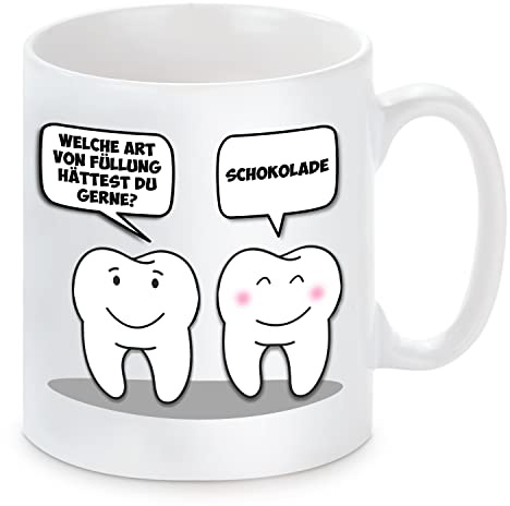 witzige Tasse mit Motiv - Zähne mit Füllung/optional personalisierbar mit Wunschtext auf der Rückseite (Motiv)