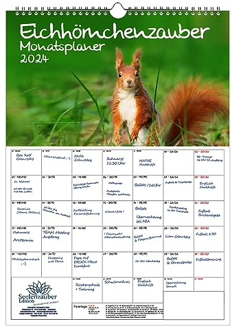 Eichhörnchenzauber Planer DIN A3 Kalender für 2024 Eichhörnchen - Seelenzauber