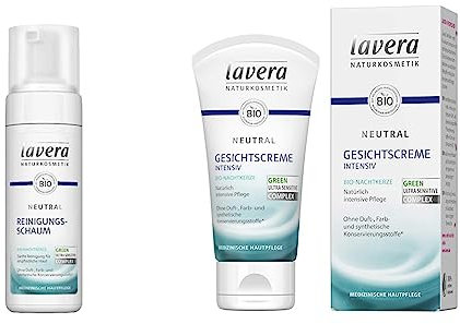 lavera Neutral Reinigungsschaum - Bio Nachtkerze 150 ml & Neutral Gesichtscreme - Bio Nachtkerze - Intensive Pflege - Beruhigt gereizte Haut - Neurodermitis - Medizinische Hautpflege 50 ml