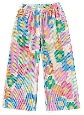 Kiench Mädchen Hose Weites Bein Plissee Sommerhose Kinder Culotte Entzückend Blumen EU Größe 128-134/7-8 Jahre Etikett 150