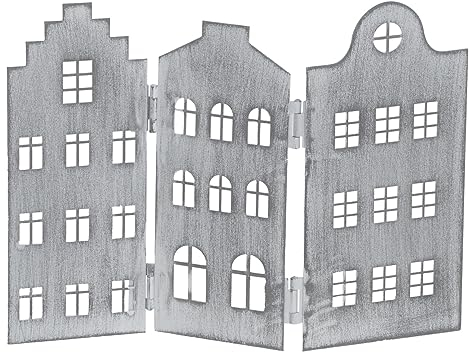 dekorative Silhouette Häuserzeile 3 oder 8 Häuser als Paravent Metall hellgrau weiß schwarz je beidseitig farbig in verschiedenen Größen (klein kurz, hellgrau)