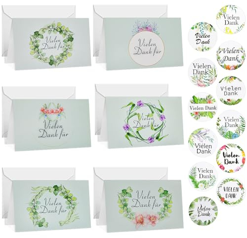 LIMITADA 24er Danke Karten Klein Dankeschön Karten Hochzeit Dankeskarten mit Umschlag Geburtstagskarten Glückwunschkarten Happy Birthday Karte mit 24 Umschlägen und 24 Aufkleber für Geburtstag