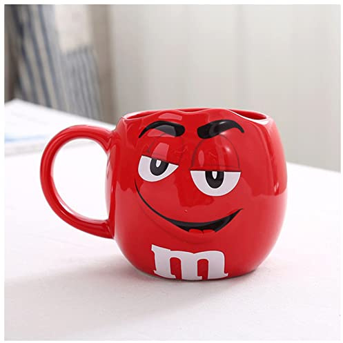 Coffee Cup 600ML M&M Bean Cute Ceramic Coffee Mug Kawaii Breakfast Tea Milk Cups and Mugs With Spoon Large Capacity Expression Drinkware Coffee Cups(Red)