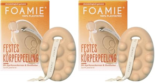 Foamie Festes Duschgel mit Aprikosenkerne & Sheabutter, Duschpeeling für Samtweiche Haut, Feste Dusche 100% Vegan, Plastikfrei, Silikonfrei, 80g (Packung mit 2)
