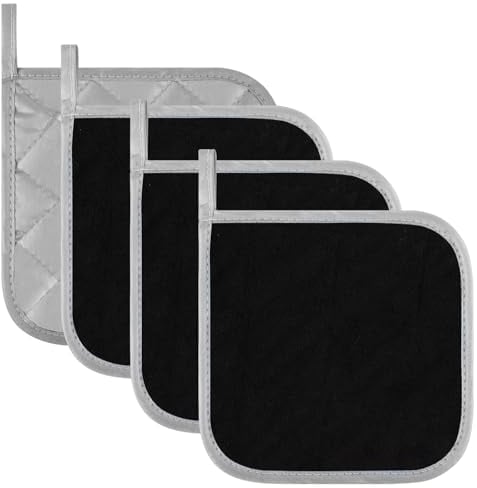 Dimeho Lot de 4 maniques de Cuisine en Coton résistant à la Chaleur Tapis en Tissu éponge Dessous de Plat Coussinets Chauffants pour la Cuisson Le Four la poêle 17,8 x 17,8 cm
