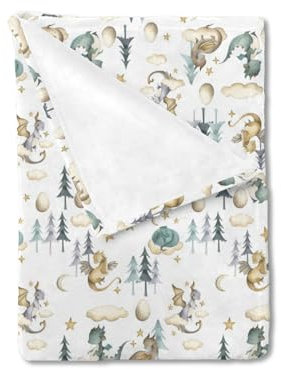 HawSkgFub Coperta in pile di flanella per bambini, motivo acquarello, con drago, fiaba, regalo, nuvola, luna, stella, draghi, uovo, in flanella, morbida, leggera, per neonati, 40 x 50 cm