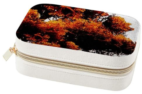 GIAPB Jewelry Organizer Box, Small Jewelry Box, Portable Jewelry Box Organizer, Tree Plant Orange Pattern