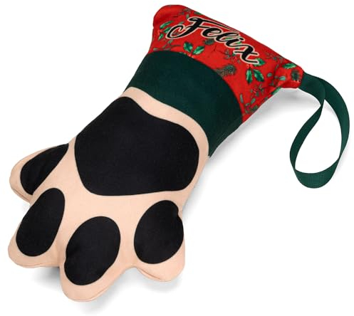 Ferocity Weihnachtsstrümpfe für Haustiere zu Weihnachten Personalisiert mit Namen für Hunde und Katzen 2 in 1: Custom Weihnachtsdeko Strumpf Socke und Kissen mit Füllung 20 x 30 cm Motiv Pfote [156]