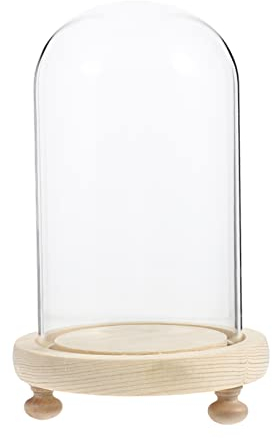 Zerodeko 1 Satz Erhaltene Blumenglasabdeckung Glas Für Tischplatte Kuchen Verzieren Hochzeitskerzenhalter Runde Glasglocke Klare Glasglocke Hochzeitstortenständer Holz Blumenstand Einfach