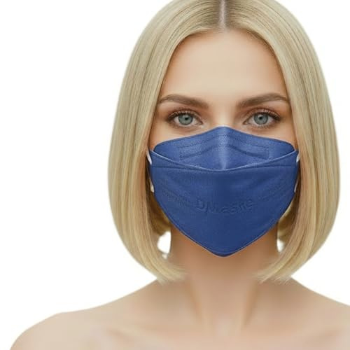 kela 10 Stck. FFP2 Atemschutzmaske blau mit 2 Gratis Ohrenschoner | Made in Germany | Klimaneutrale Atemschutzmaske mit verbesserter Atemfähigkeit | blau MHD 31.12.2026