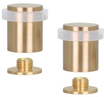 EVI Herrajes | Pack of 2 Brass Door Stops | Ø24x30mm | Floor Mounted | Matte Finished Brass | White Silicone Protection | Includes Screw + Fastening Plug | Model I-18024X30-BCB