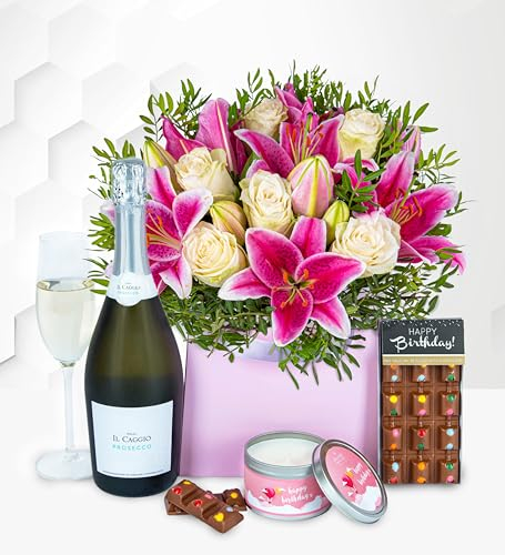 Birthday Delight - Prosecco and Flowers - Perfect for Couples - Prosecco Gift - Birthday Gift - Celebration Present - Candle and Chocolate