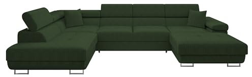 Mirjan24 Ecksofa Torezio Bis Cord mit Bettkasten, Einstellbare Kopfstützen, Sofa mit Schlaffunktion, Eckcouch für Wohnzimmer, U-Form Couch mit Bettfunktion (Poso 14, Seite: Links)